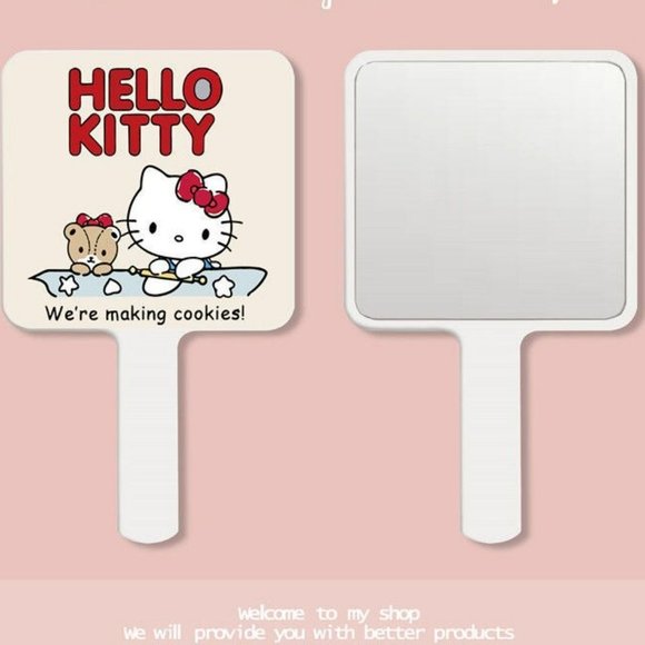 Sanrio Hello Kitty Small Hand Mirror White & Red Kawaii - Picture 1 of 3